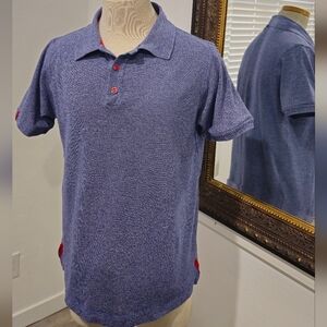 Kiton Blue Polo Shirt with Red Buttons - Mens Medium